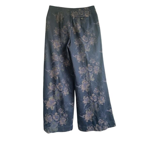 Pilcro Anthropologie Metallic Floral Brocade Wide Leg Pants Blue Gold Sz 30 - Picture 7 of 14